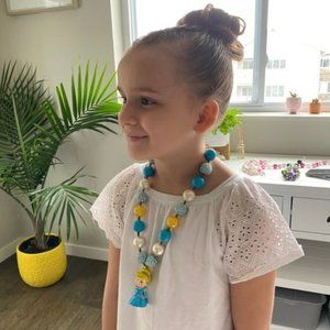 Boutique | Blue & Gold Cinderella Chunky Gumball Bead Necklace | One Size Child